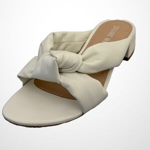 Stuart Weitzman White Braided Knot Slide Mules